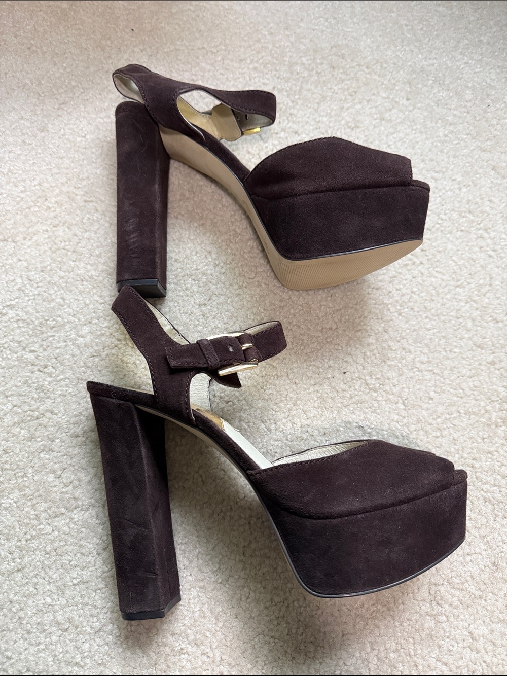 MICHAEL Michael Kors Dark Chocolate Suede Platform Block Heel Sandals